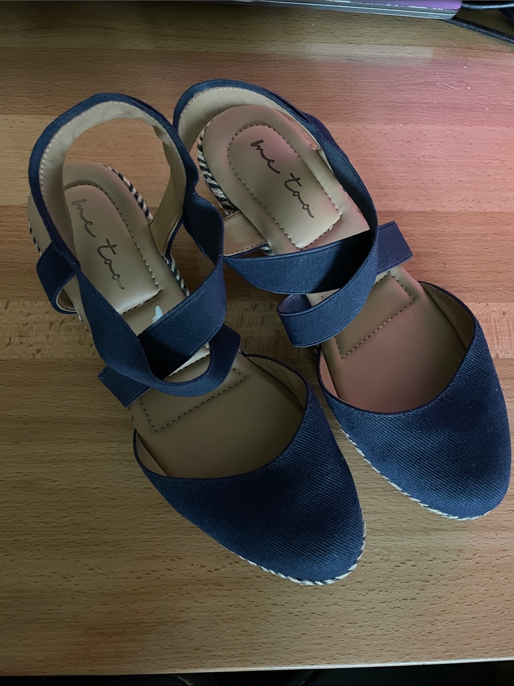 me too Navy Crisscross Wedge Espadrilles